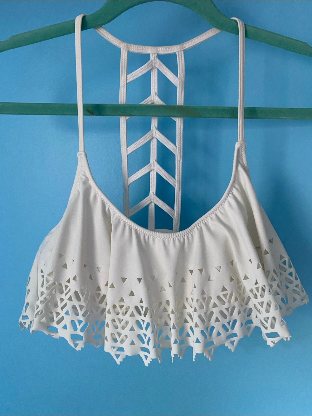 PINK Victoria’s Secret White Laser-Cut Swim top with Strappy Ladder Back